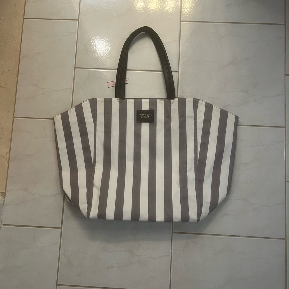 Victoria’s Secret Women’s Gray and White Striped Tote Bag